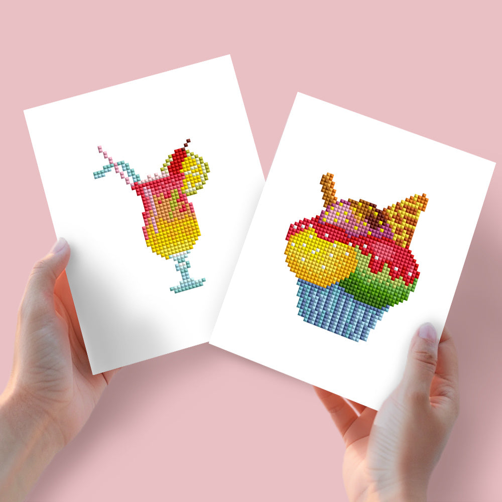 Mini Diamond Painting 6"x8" (2 pieces) - Cocktail and Cupcake