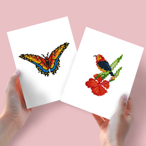 Mini Diamond Painting 6"x8" (2 pieces) -Butterfly and Bird