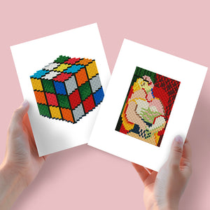 Mini Diamond Painting 6"x8" (2 pieces) - Rubik's Cube and Classic Painting