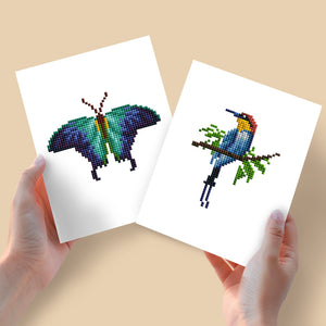 Mini Diamond Painting 6"x8" (2 pieces) - Butterfly and Bird Design