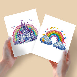 Mini Diamond Painting 6"x8" (2 pieces) - Castle and Rainbow