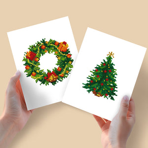 Mini Diamond Painting 6"x8" (2 pieces) - Holiday Wreath and Tree Art