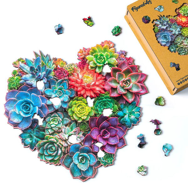 Wooden Puzzle - Succulent Heart
