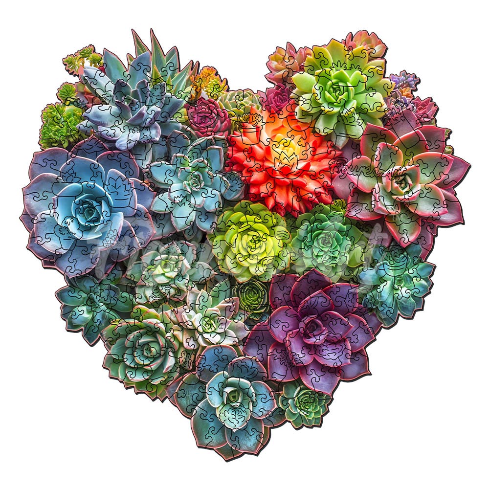 Wooden Puzzle - Succulent Heart
