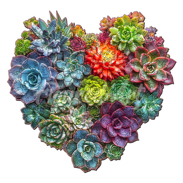Wooden Puzzle - Succulent Heart