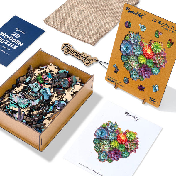 Wooden Puzzle - Succulent Heart