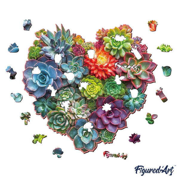 Wooden Puzzle - Succulent Heart