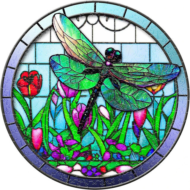 Wooden Puzzle - Dragonfly Among the Flowers
