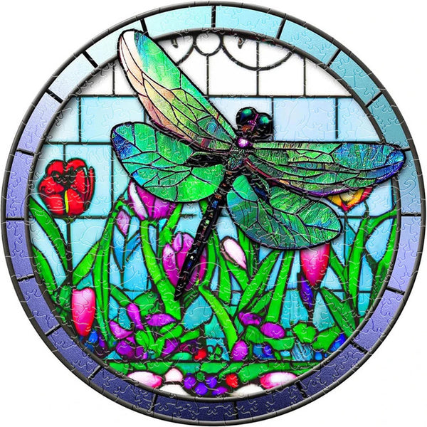 Wooden Puzzle - Dragonfly Among the Flowers