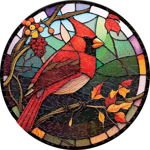 Wooden Puzzle - Red Cardinal in Stained Glass