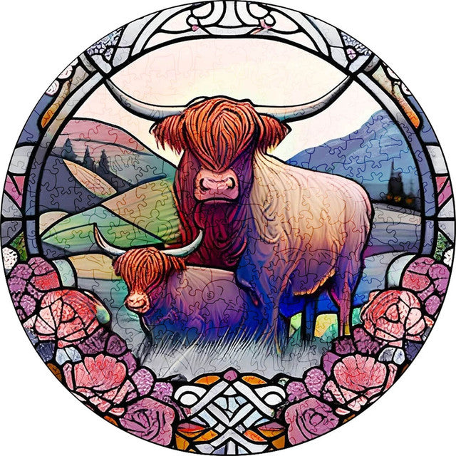 Wooden Puzzle - Yaks in a Field