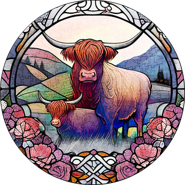 Wooden Puzzle - Yaks in a Field