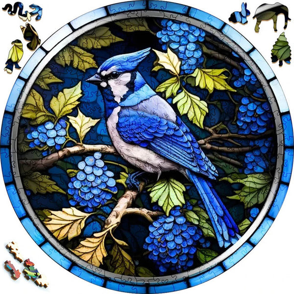 Wooden Puzzle - Blue Jay and Berries
