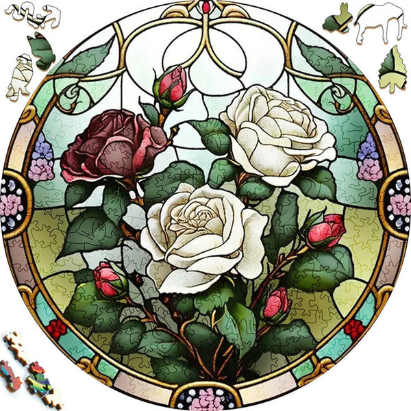 Wooden Puzzle - White Roses