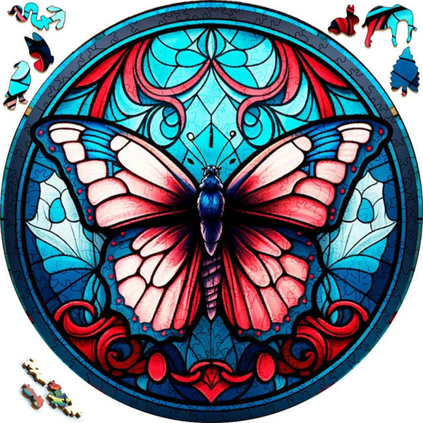 Wooden Puzzle - Red and Blue Butterfly