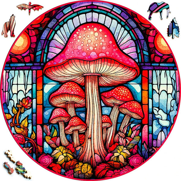 Wooden Puzzle - Pink Mushrooms