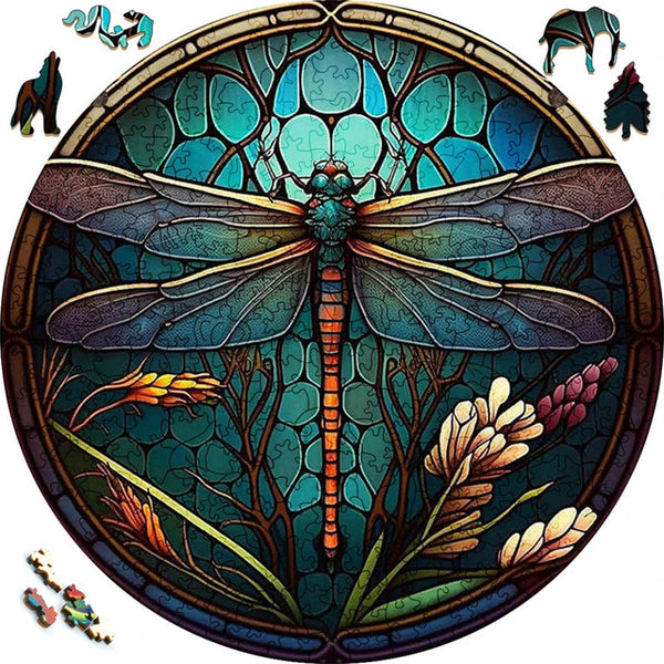 Wooden Puzzle - Blue Dragonfly