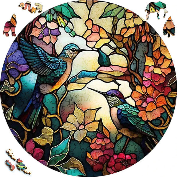 Wooden Puzzle - Hummingbird Family