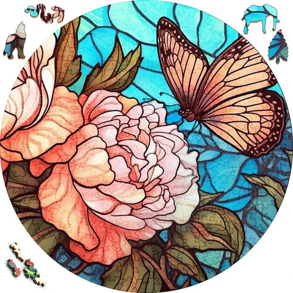 Wooden Puzzle - Butterfly and Hydrangeas