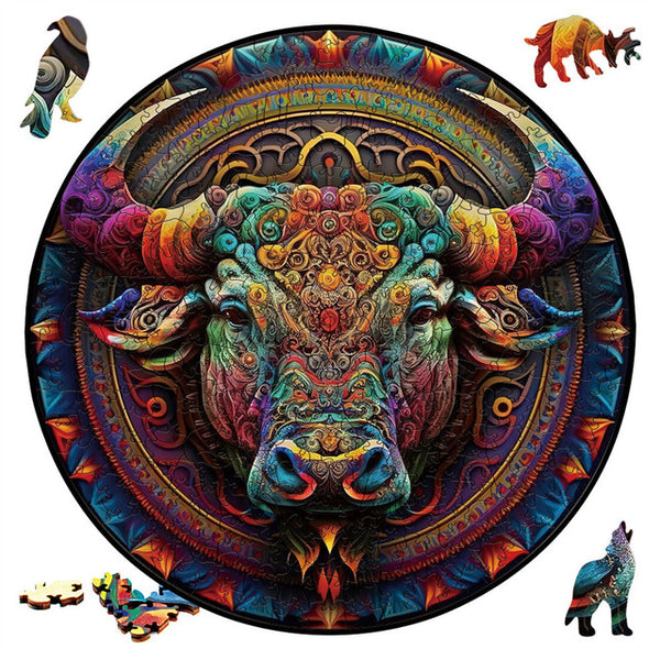 Wooden Puzzle - Colorful Bull