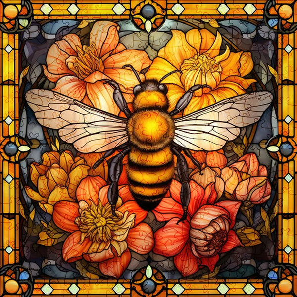 Wooden Puzzle - Bee on Flowers