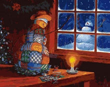 Load image into Gallery viewer, paint by numbers | Snowman at the Window | christmas intermediate | FiguredArt