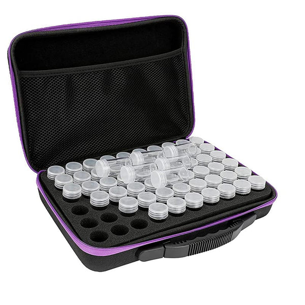 Diamond Painting storage case in purple with 60 compartments + accessories