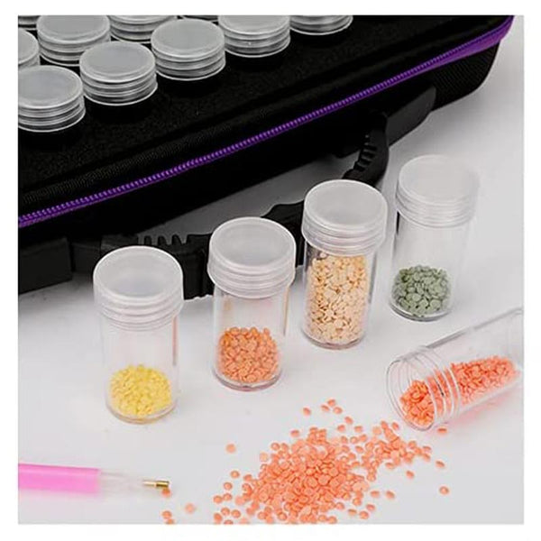 Diamond Painting storage case in purple with 60 compartments + accessories