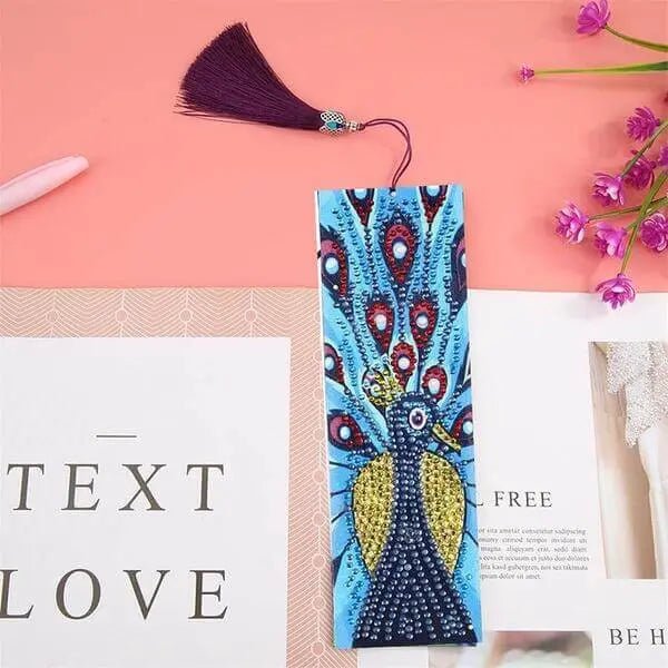 Diamond Painting Bookmark with Blue Peacock