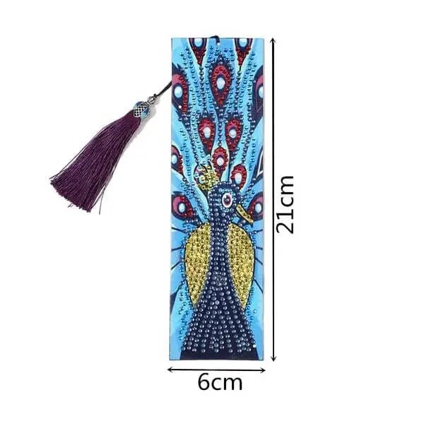 Diamond Painting Bookmark with Blue Peacock