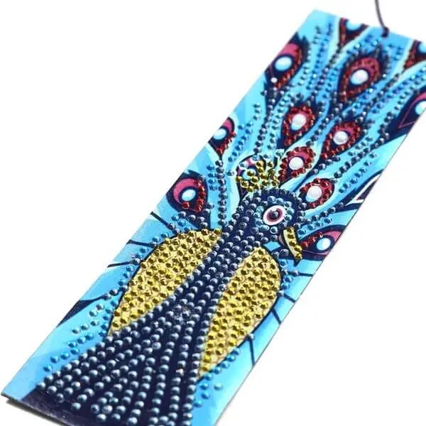 Diamond Painting Bookmark with Blue Peacock