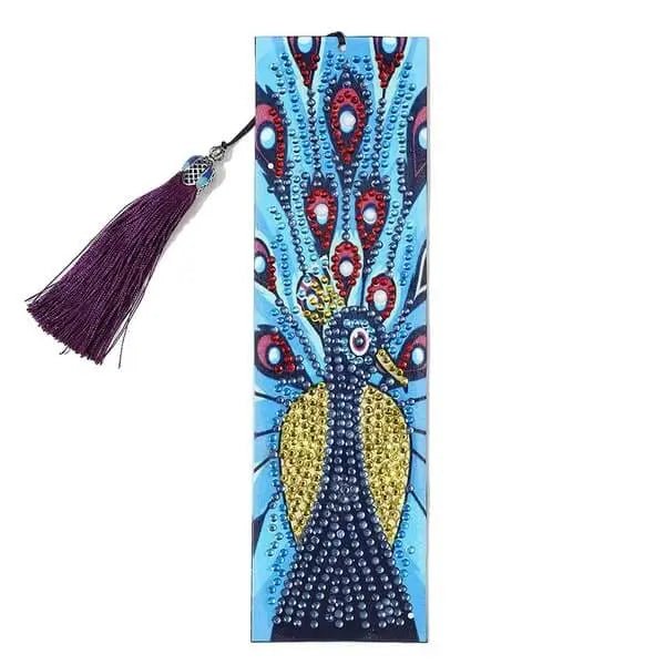 Diamond Painting Bookmark with Blue Peacock