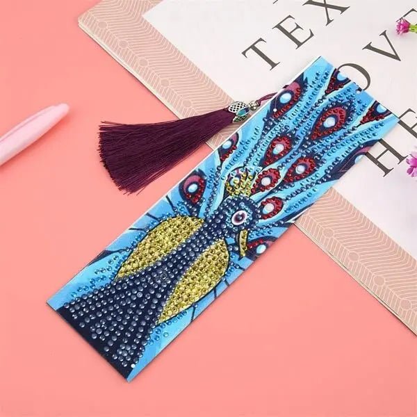 Diamond Painting Bookmark with Blue Peacock