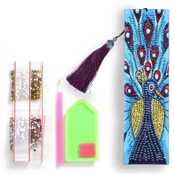 Diamond Painting Bookmark with Blue Peacock