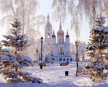 Load image into Gallery viewer, paint by numbers | Church and Snowy Road | advanced cities | FiguredArt