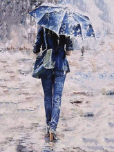 Load image into Gallery viewer, paint by numbers | Woman dressed in blue under an umbrella | intermediate romance | FiguredArt