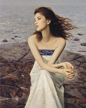 Load image into Gallery viewer, paint by numbers | Woman on Rocks at the Beach | intermediate romance | FiguredArt