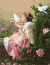 Load image into Gallery viewer, paint by numbers | Girl Angel and Doves | flowers intermediate romance | FiguredArt