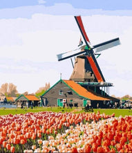 Load image into Gallery viewer, paint by numbers | Windmill and Flowers | intermediate landscapes | FiguredArt