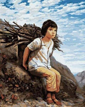 Load image into Gallery viewer, paint by numbers | Girl collecting Firewood | intermediate portrait | FiguredArt