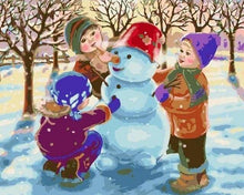 Load image into Gallery viewer, paint by numbers | Christmas with Three Children Playing in The Snow | christmas easy kids | FiguredArt