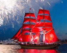 Load image into Gallery viewer, paint by numbers | Red Sailboat | intermediate ships and boats | FiguredArt