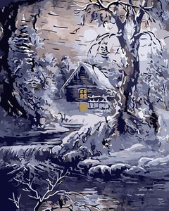 Paint by numbers | House and river in winter | advanced hiver new arrivals landscapes | Figured'Art