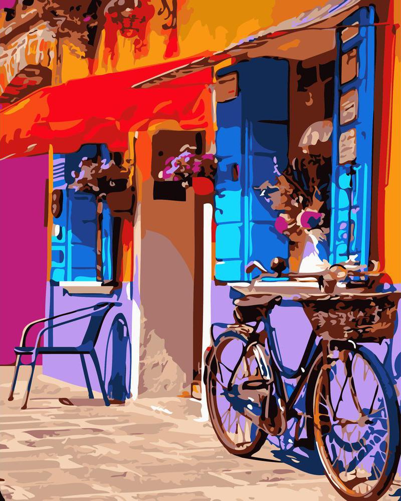 Paint by numbers | Bicycle at the coffee shop | intermediate new arrivals cities | Figured'Art