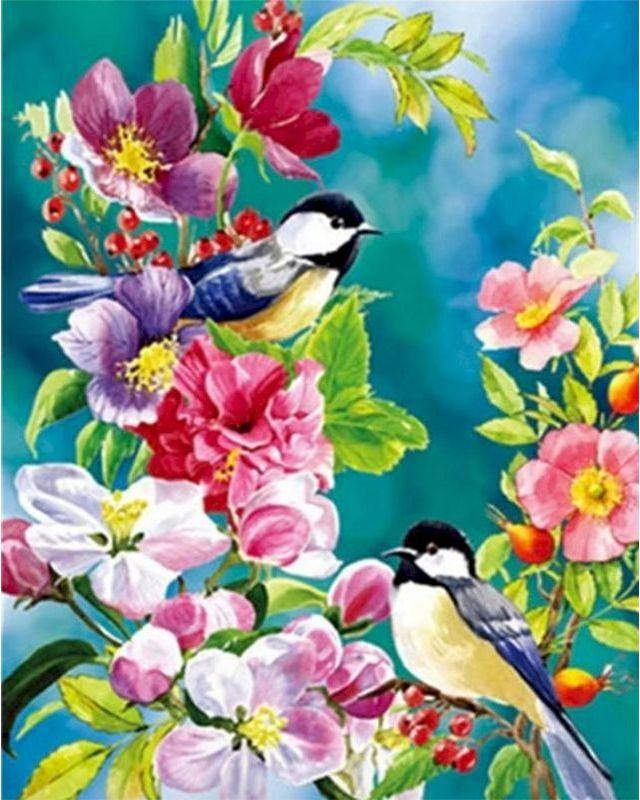 paint by numbers | small birds in spring | new arrivals animals birds flowers intermediate | FiguredArt