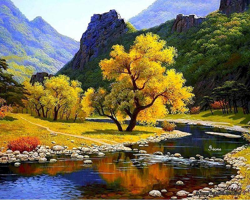 paint by numbers | peaceful river in the mountain | new arrivals landscapes mountains advanced | FiguredArt