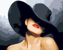 Load image into Gallery viewer, paint by numbers | woman wearing a black hat | new arrivals romance portrait easy | FiguredArt