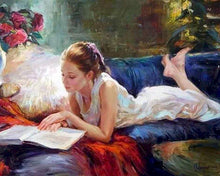 Load image into Gallery viewer, paint by numbers | young woman reading | new arrivals romance easy | FiguredArt