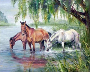 paint by numbers | three horses near the lake | new arrivals animals horses advanced | FiguredArt