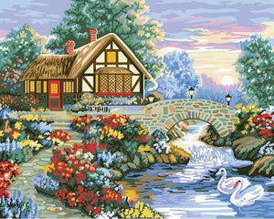 paint by numbers | house and small river in the countryside | new arrivals landscapes advanced | FiguredArt
